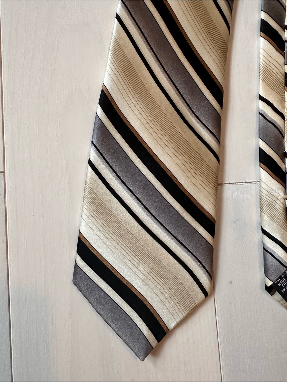 George Beige, Gray and Black Striped Men’s Tie
